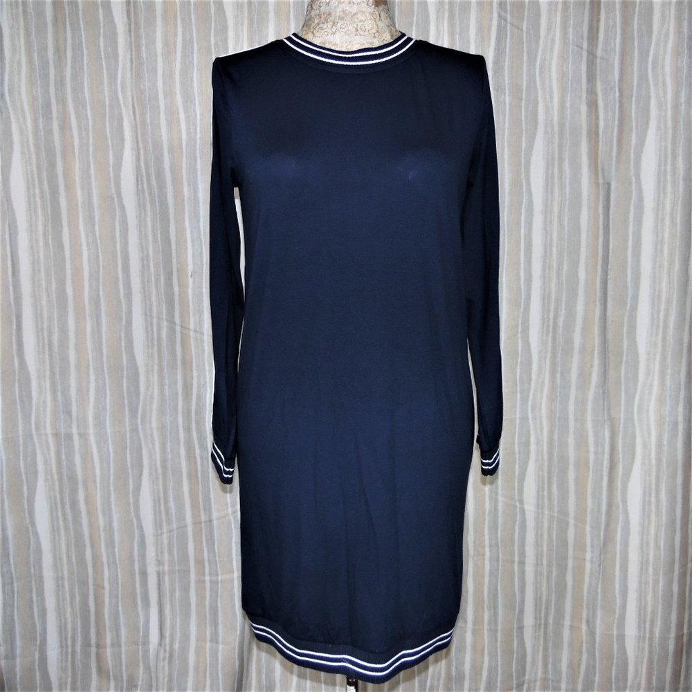 Benin Style Navy Blue Crew Neck Tunic Dress